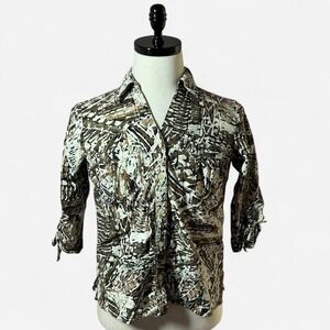 Erika Abstract Print 3/4‎ Sleeve Button Down Shirt Lightweight Neutral